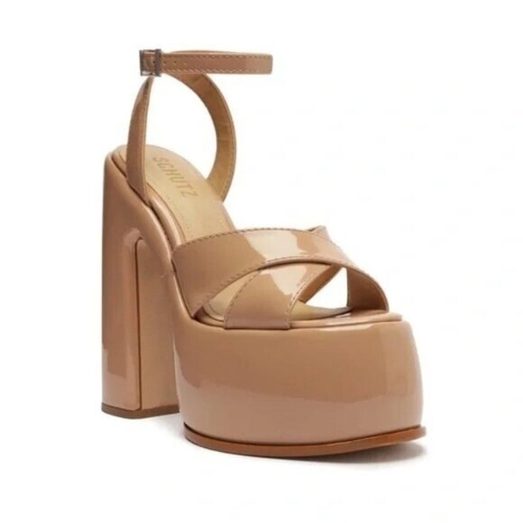 NWOB SCHUTZ Pattie Patent Leather Sandal Nude Size 9B - Picture 1 of 12